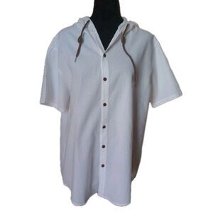 Unknown Label Women's S White Linen Blend Button Up Short Sleeve Hooded Blouse